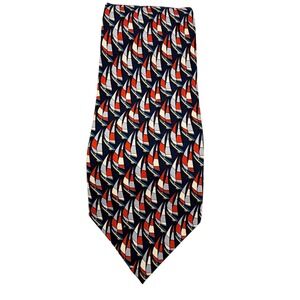 Utopia Mens Silk Necktie Red White Blue Sailboat Nautical Sailing Print Tie